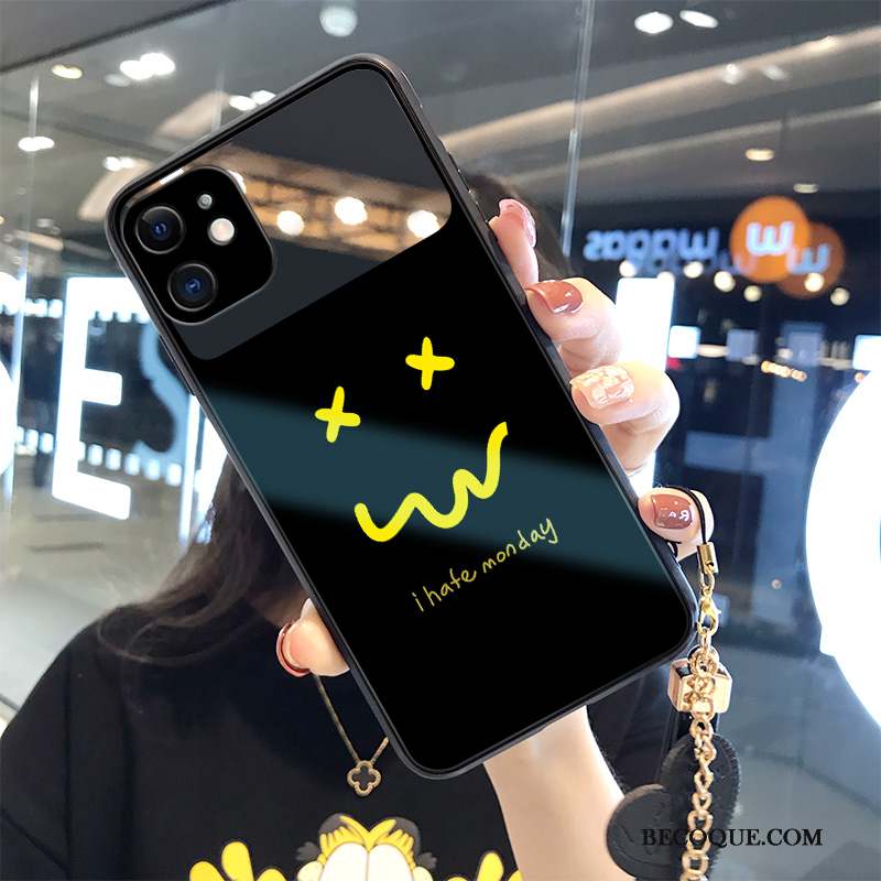 iPhone 12 Mini Coque Dessin Animé Souriant Étui Noir Tout Compris Ornements Suspendus