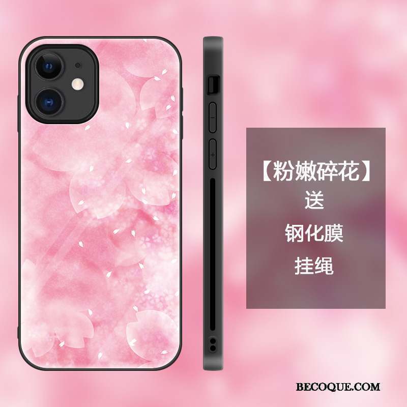iPhone 12 Mini Coque Sakura Charmant Incassable Verre Étui Mode