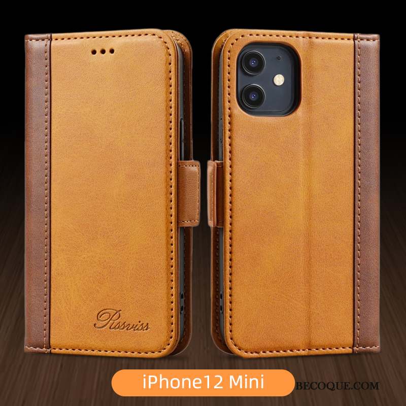 iPhone 12 Mini Housse Jaune Étui En Cuir Coque De Téléphone Incassable Business