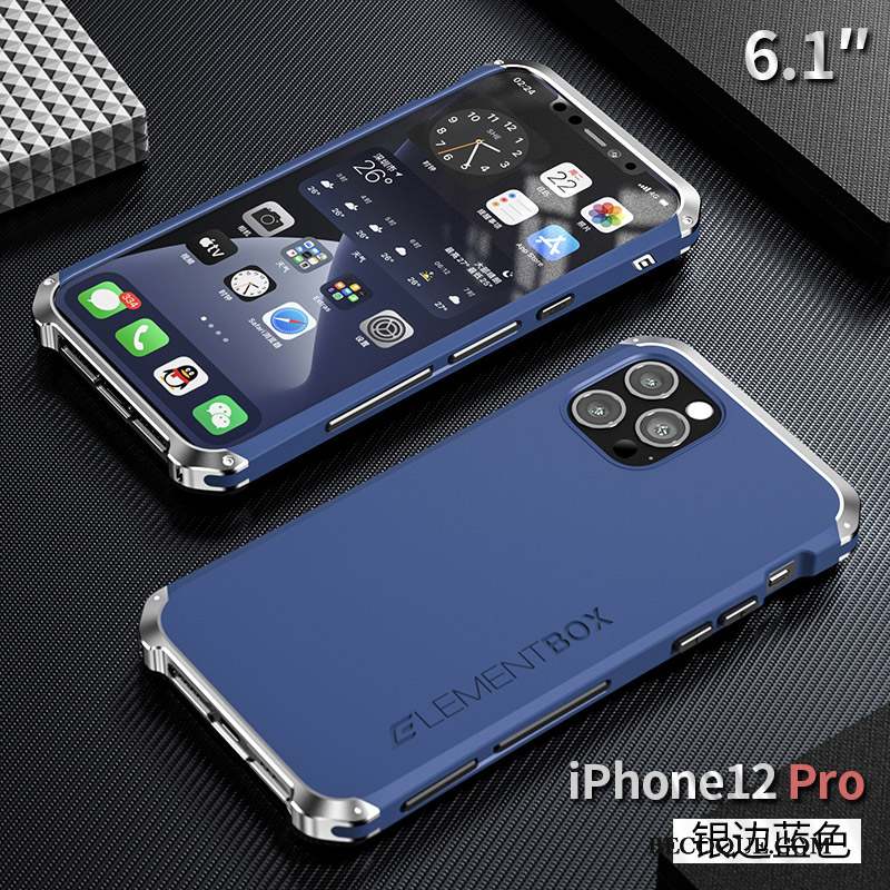 iPhone 12 Pro Border Protection Silicone Métal Coque De Téléphone Bleu