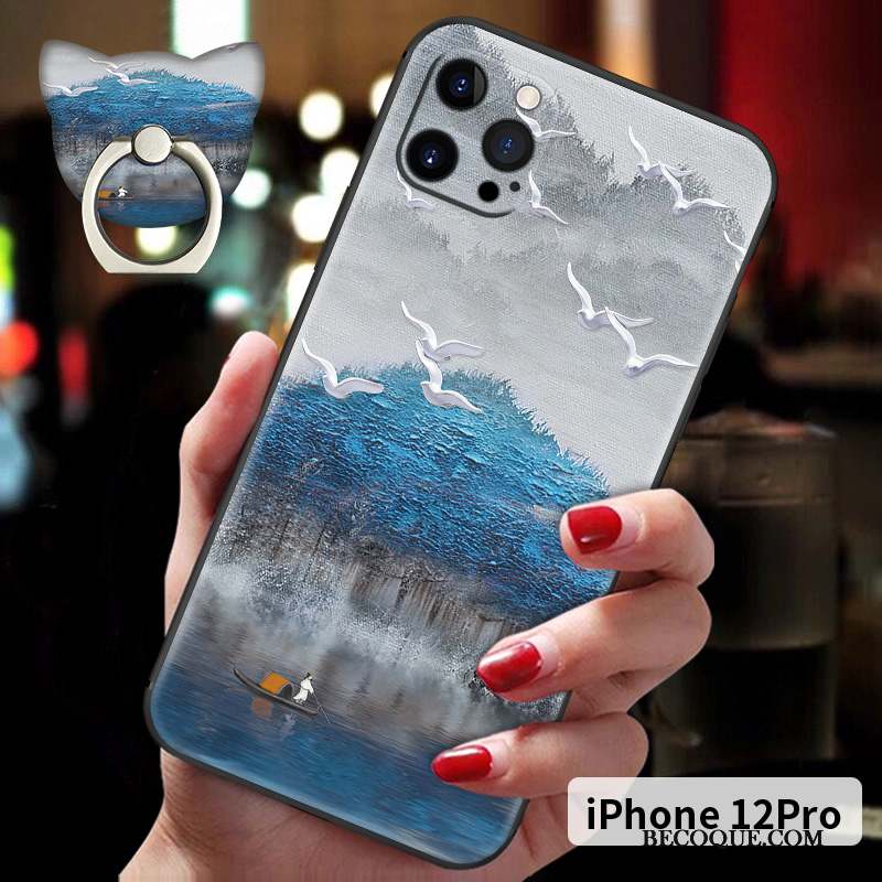 iPhone 12 Pro Coque Délavé En Daim Tout Compris Fluide Doux Style Chinois Nouveau Incassable