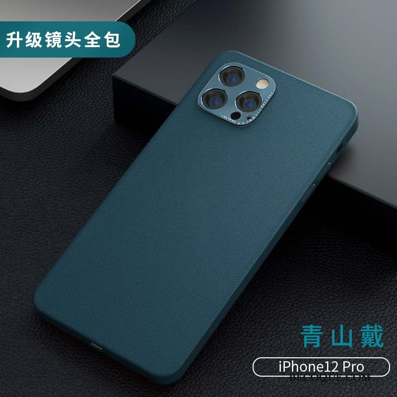 iPhone 12 Pro Coque Net Rouge Créatif Incassable Bleu Cuir Véritable Nouveau