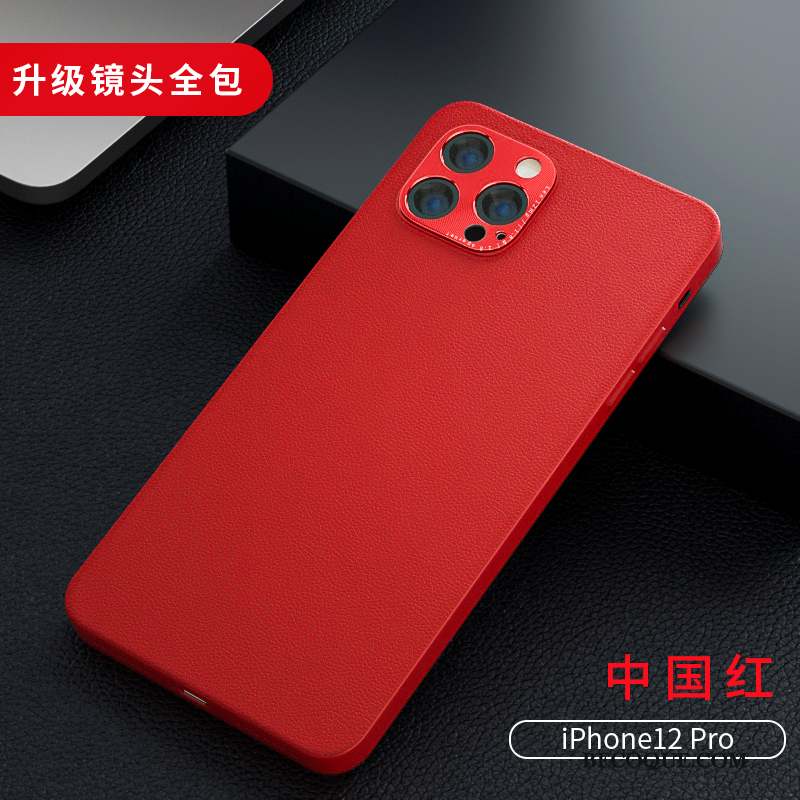 iPhone 12 Pro Coque Net Rouge Créatif Incassable Bleu Cuir Véritable Nouveau