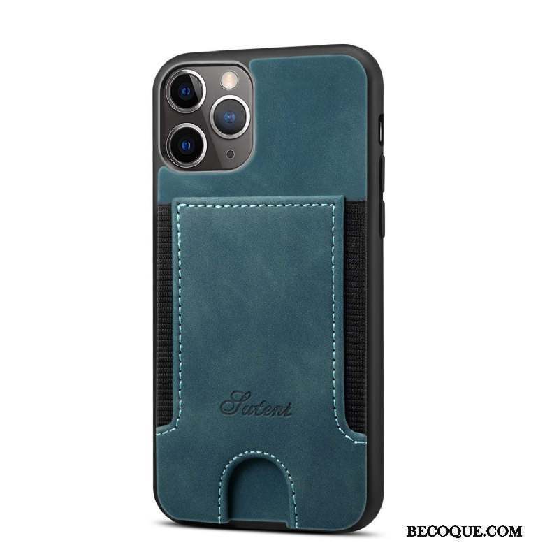 iPhone 12 Pro Max Coque Carte Élastique Couvercle Arrière Protection Étui En Cuir Bleu