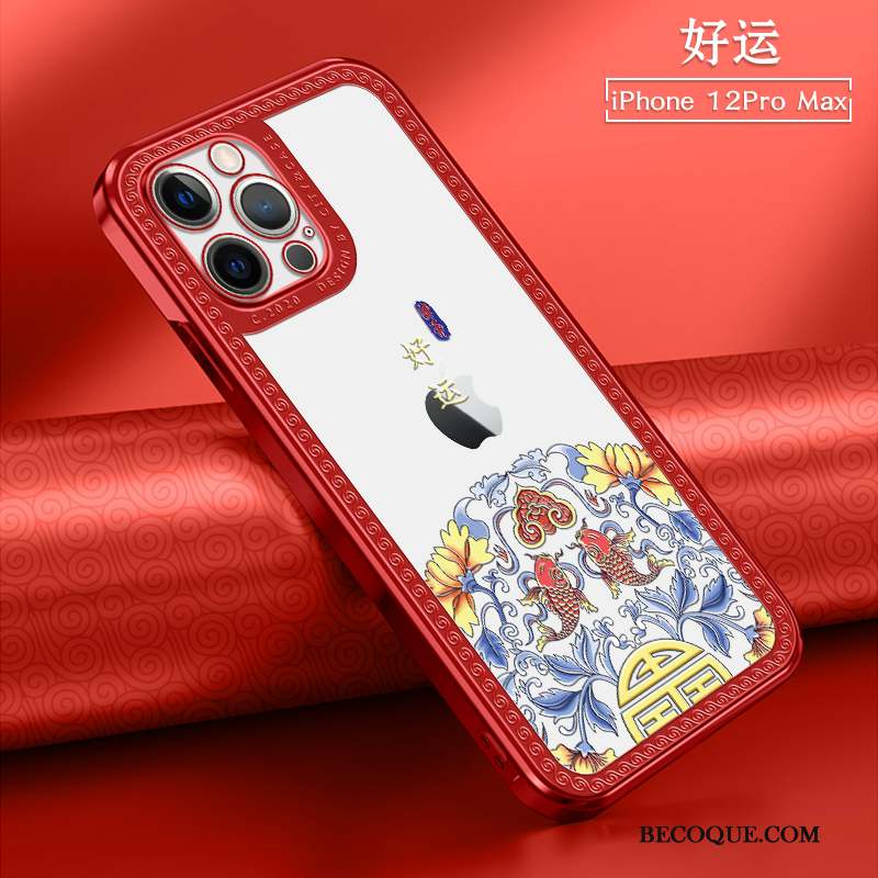 iPhone 12 Pro Max Coque De Téléphone Style Chinois Nouveau Tout Compris Transparent Rouge