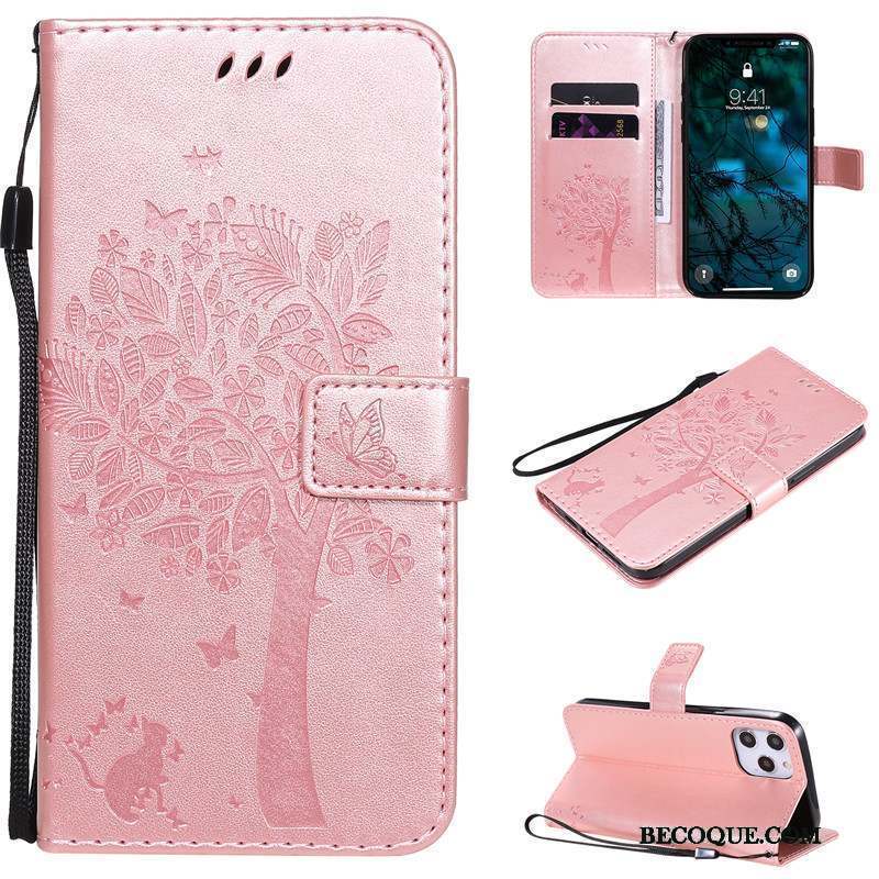 iPhone 12 Pro Max Coque Support Étui En Cuir Dessin Animé Rose Incassable Carte