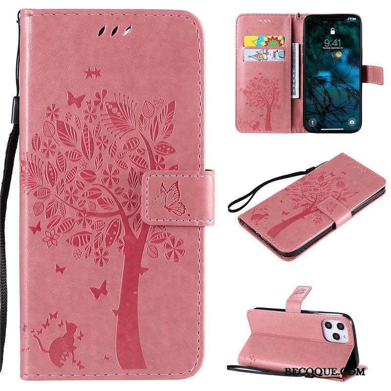 iPhone 12 Pro Max Coque Support Étui En Cuir Dessin Animé Rose Incassable Carte