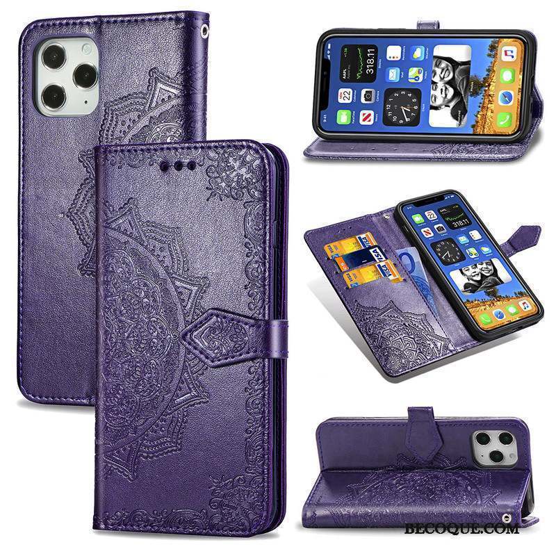 iPhone 12 Pro Max Ornements Suspendus Couleur Unie Similicuir Bleu Coque De Téléphone Étui En Cuir