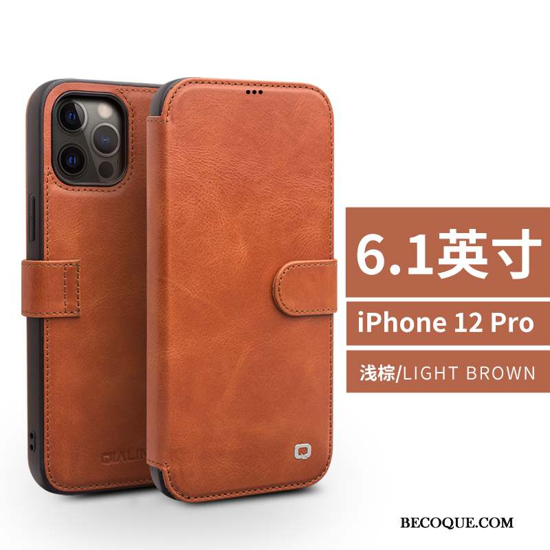 iPhone 12 Pro Téléphone Portable Cuir Véritable Coque Housse Tout Compris Étui En Cuir