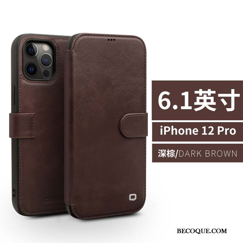 iPhone 12 Pro Téléphone Portable Cuir Véritable Coque Housse Tout Compris Étui En Cuir