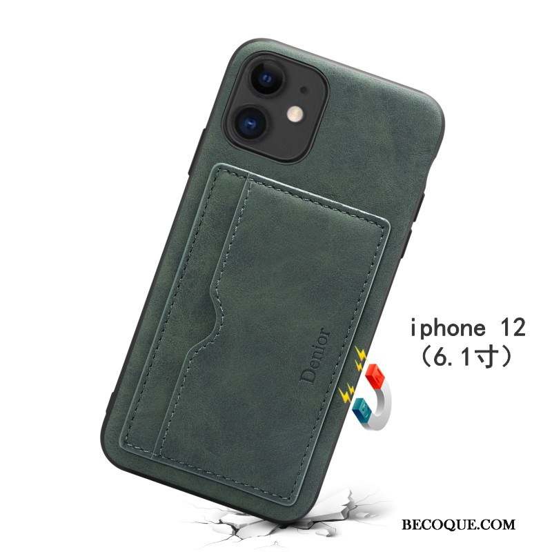 iPhone 12 Support Mince Carte Coque De Téléphone Vert Étui