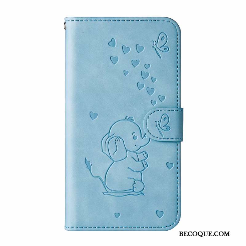 iPhone 12 Étui En Cuir Housse Coque De Téléphone Petit Charmant Bleu