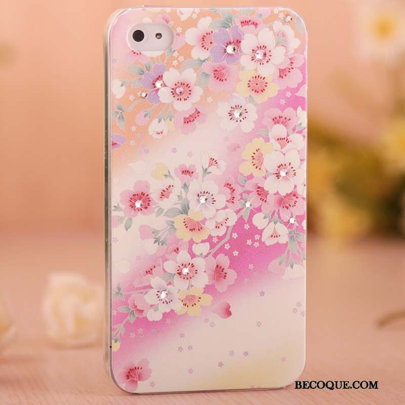 iPhone 4/4s Peinture Protection Rose Étui Coque De Téléphone Strass