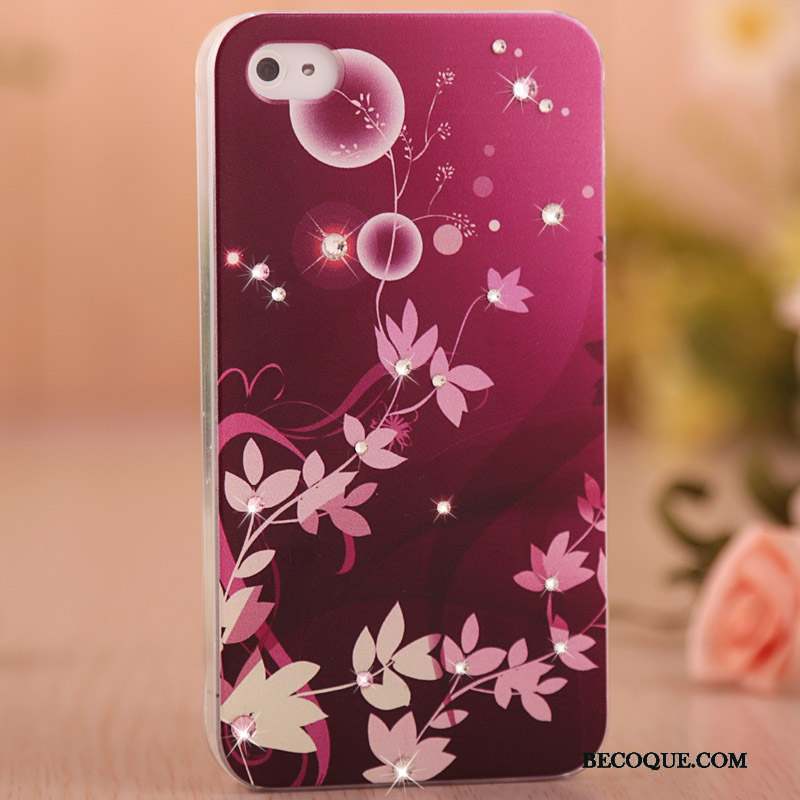 iPhone 4/4s Peinture Protection Rose Étui Coque De Téléphone Strass