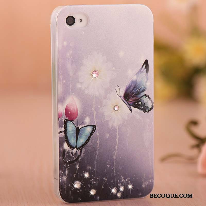 iPhone 4/4s Peinture Protection Rose Étui Coque De Téléphone Strass