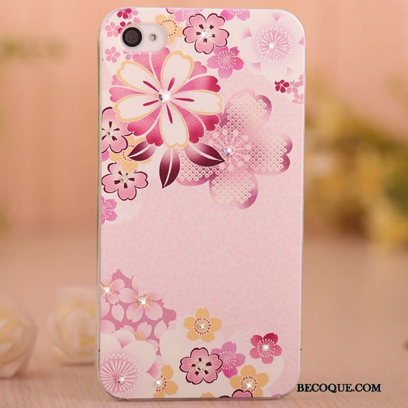 iPhone 4/4s Peinture Protection Rose Étui Coque De Téléphone Strass