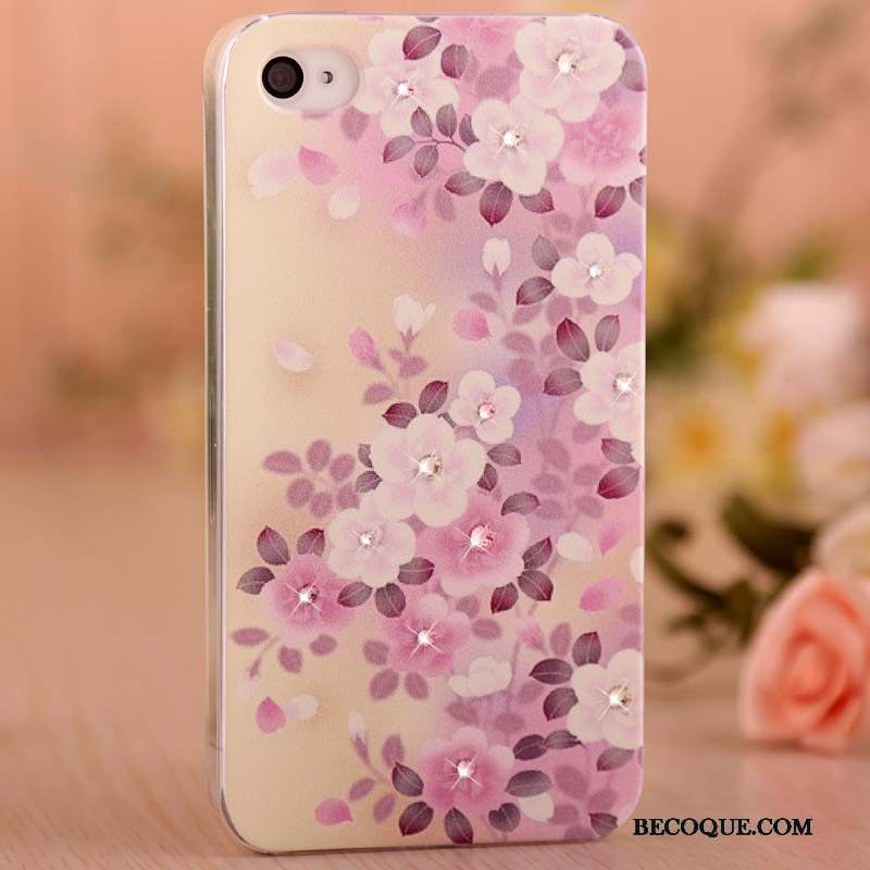 iPhone 4/4s Peinture Protection Rose Étui Coque De Téléphone Strass