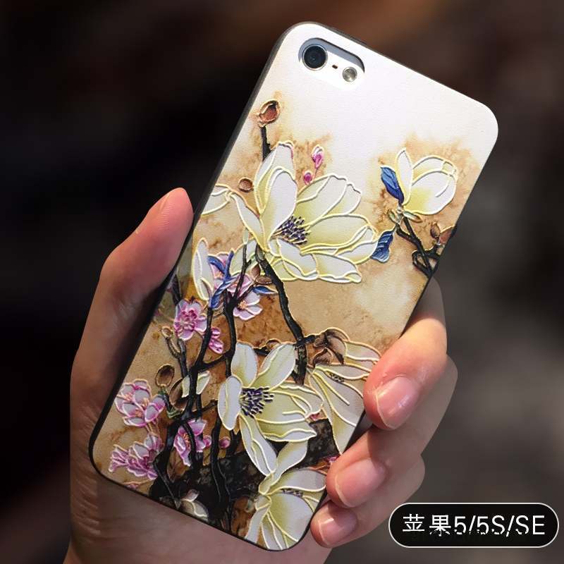 iPhone 5/5s Coque Jaune Fluide Doux Style Chinois Incassable Créatif Délavé En Daim