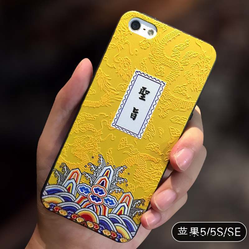 iPhone 5/5s Coque Jaune Fluide Doux Style Chinois Incassable Créatif Délavé En Daim