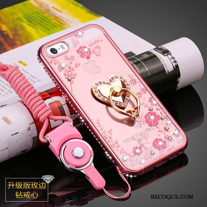 iPhone 5/5s Coque Strass Ornements Suspendus Étui Fluide Doux Incassable Transparent