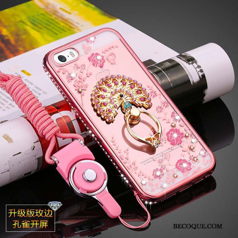 iPhone 5/5s Coque Strass Ornements Suspendus Étui Fluide Doux Incassable Transparent