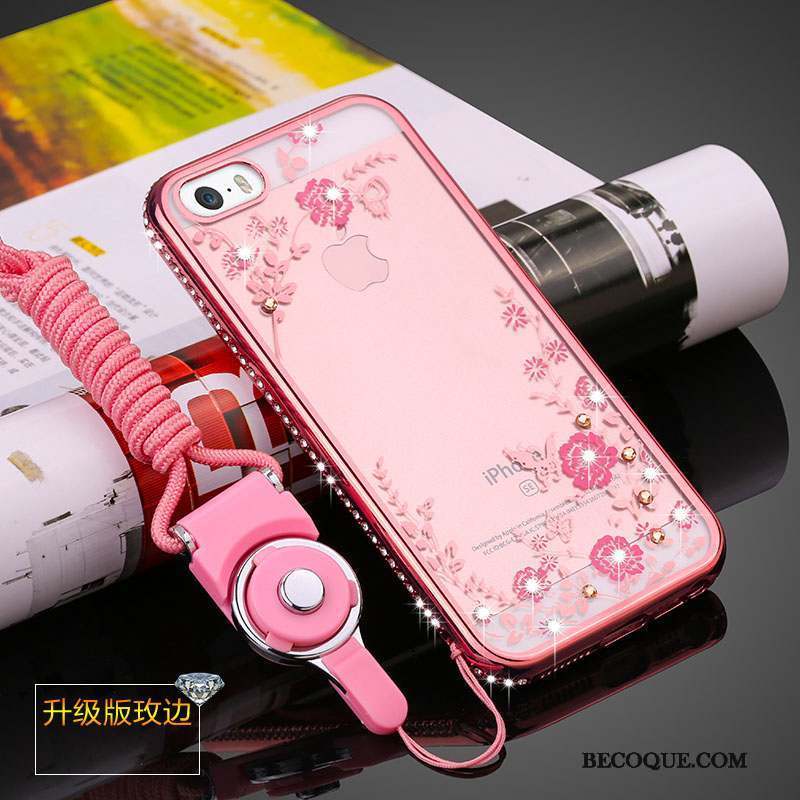 iPhone 5/5s Coque Strass Ornements Suspendus Étui Fluide Doux Incassable Transparent