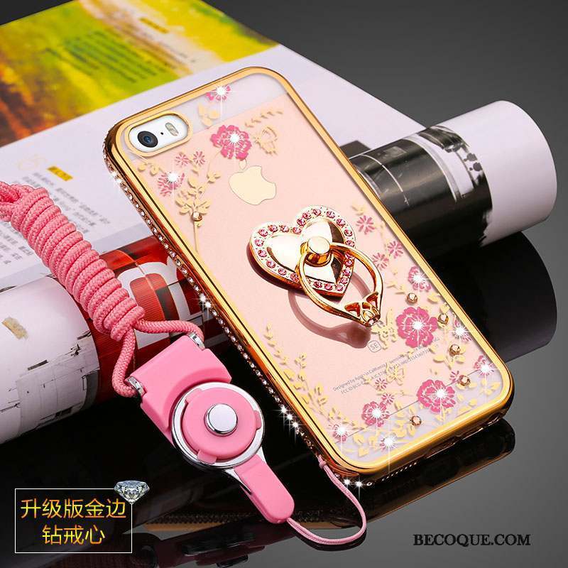 iPhone 5/5s Coque Strass Ornements Suspendus Étui Fluide Doux Incassable Transparent