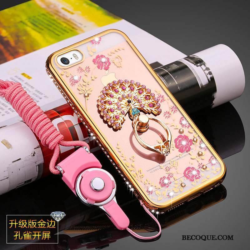 iPhone 5/5s Coque Strass Ornements Suspendus Étui Fluide Doux Incassable Transparent