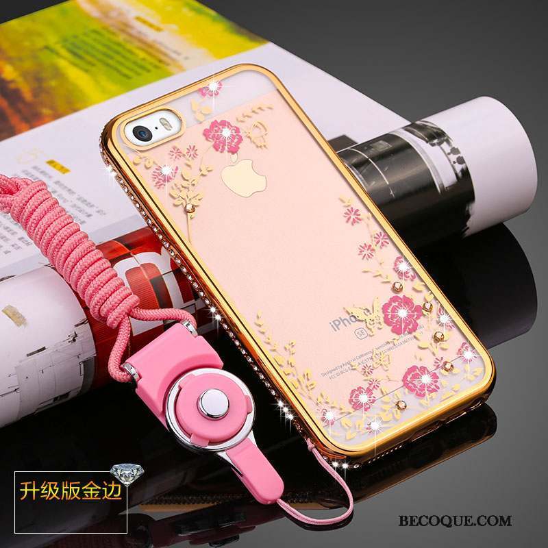 iPhone 5/5s Coque Strass Ornements Suspendus Étui Fluide Doux Incassable Transparent