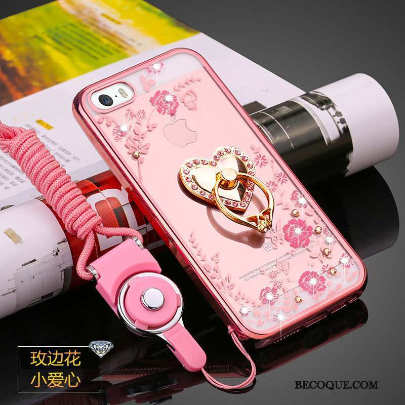 iPhone 5/5s Coque Strass Ornements Suspendus Étui Fluide Doux Incassable Transparent