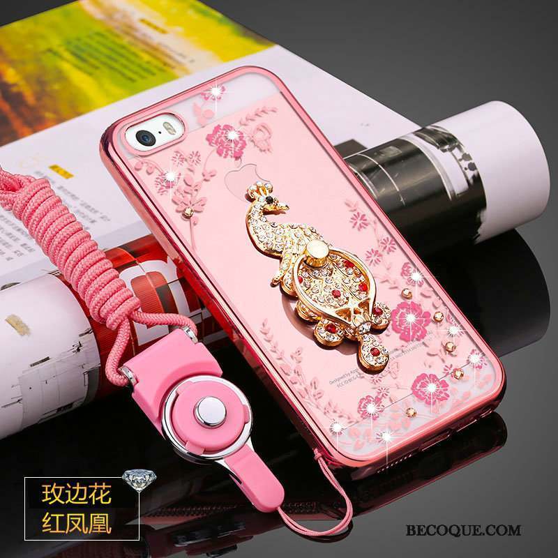 iPhone 5/5s Coque Strass Ornements Suspendus Étui Fluide Doux Incassable Transparent