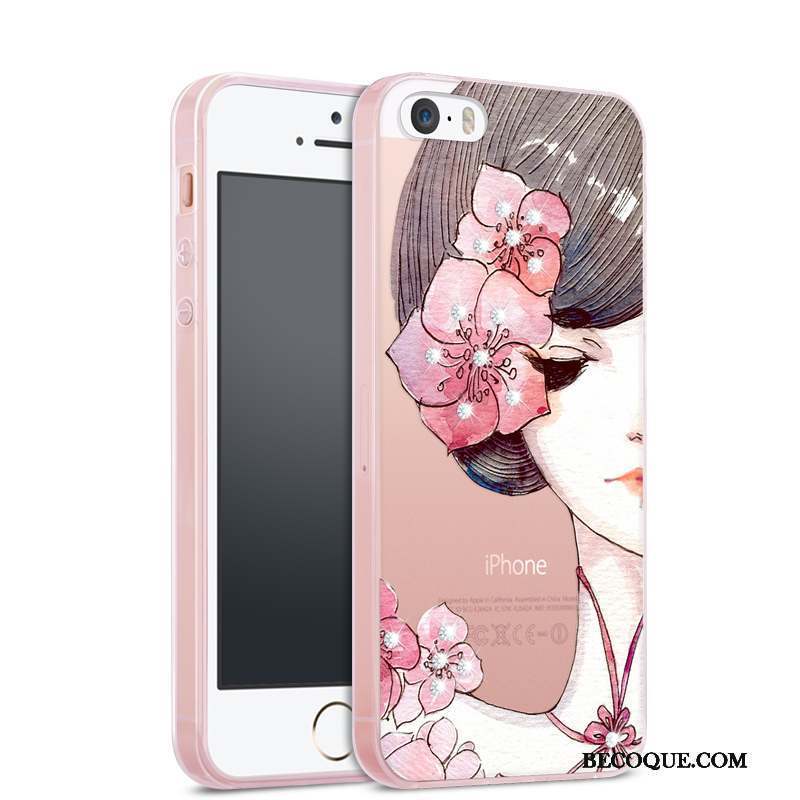 iPhone 5/5s Coque Tendance Incassable Tout Compris Transparent Strass Rose