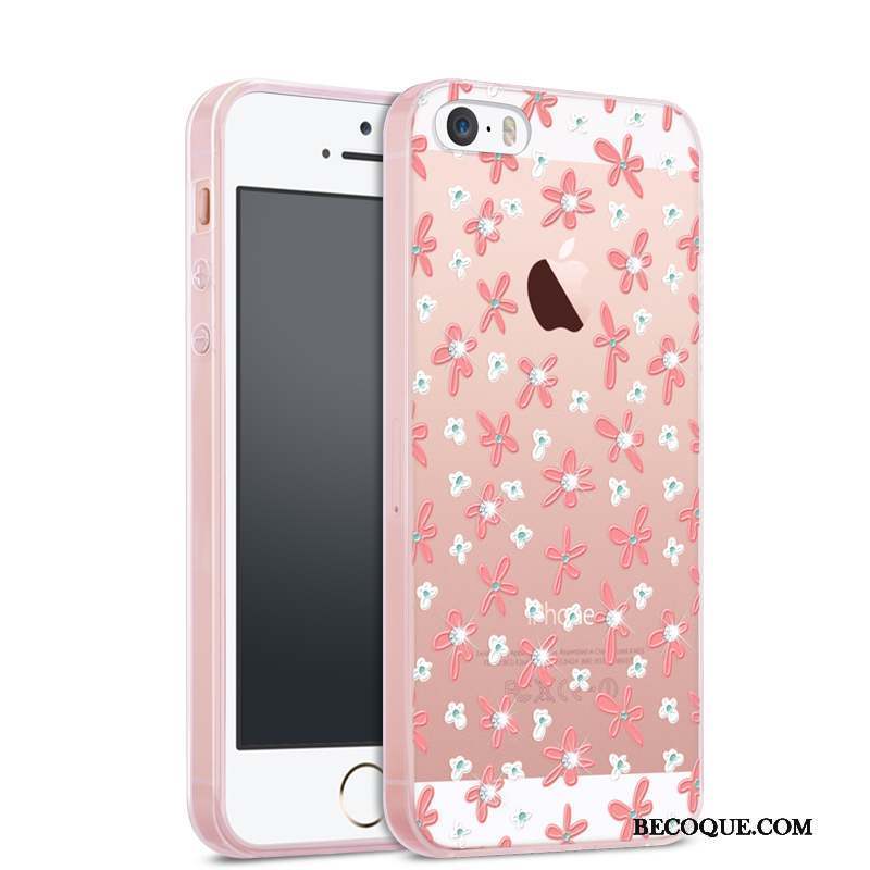 iPhone 5/5s Coque Tendance Incassable Tout Compris Transparent Strass Rose