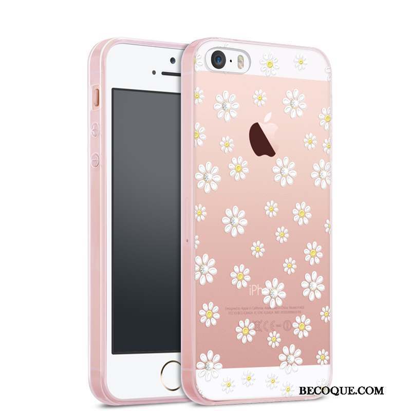 iPhone 5/5s Coque Tendance Incassable Tout Compris Transparent Strass Rose