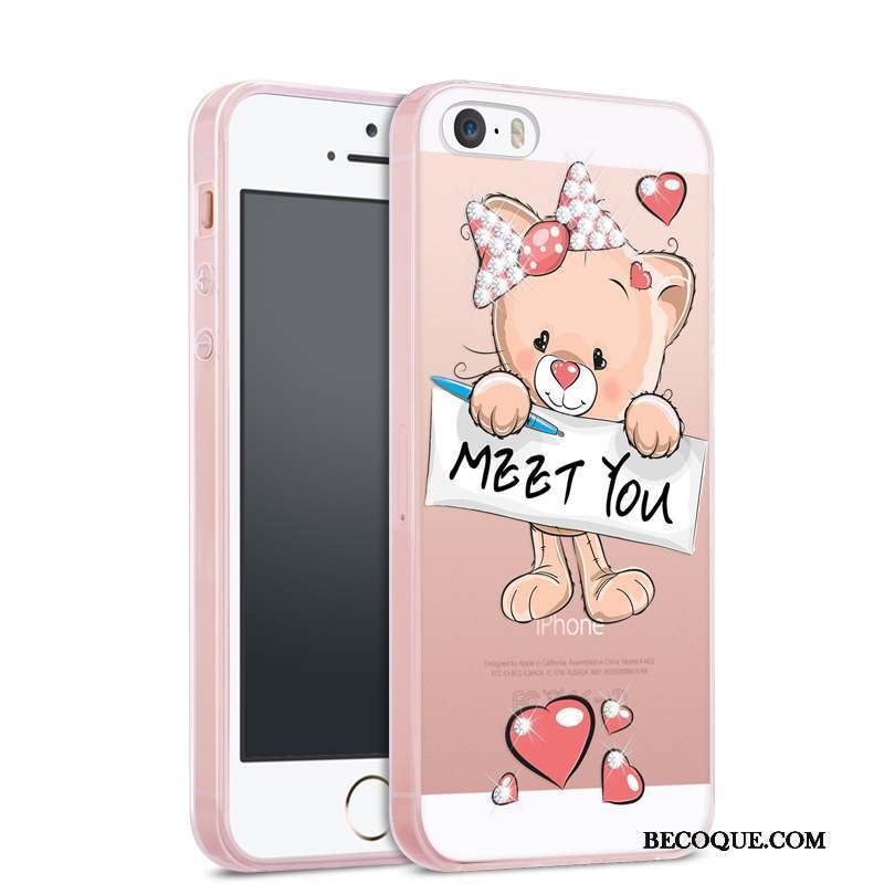 iPhone 5/5s Coque Tendance Incassable Tout Compris Transparent Strass Rose