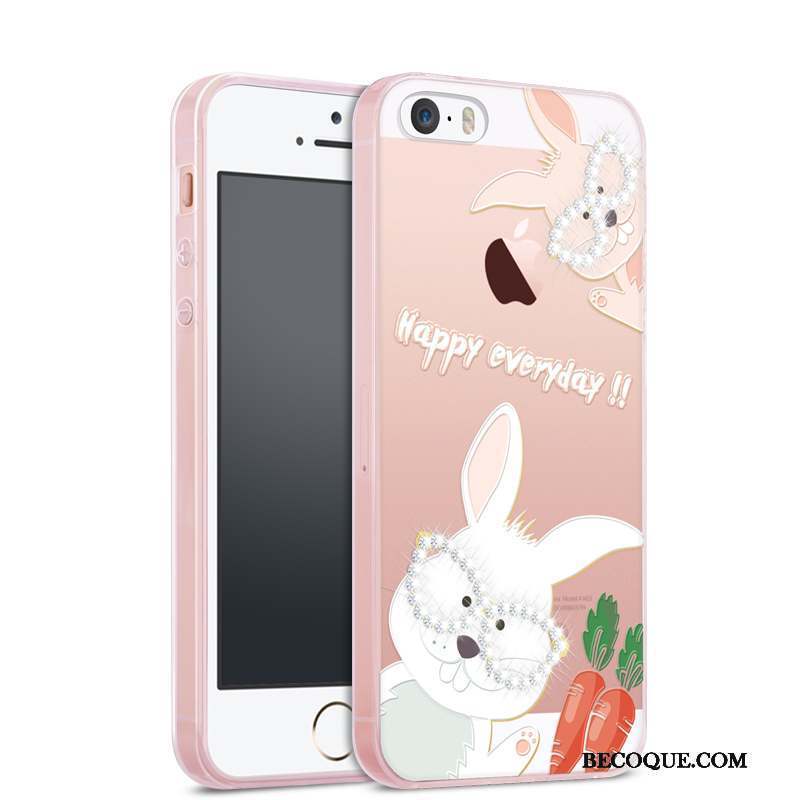 iPhone 5/5s Coque Tendance Incassable Tout Compris Transparent Strass Rose