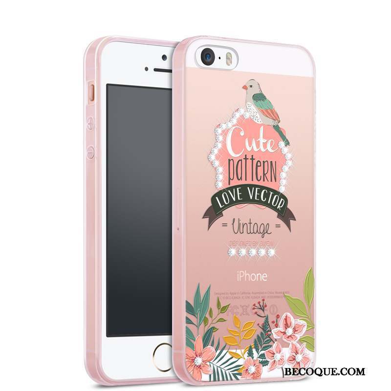 iPhone 5/5s Coque Tendance Incassable Tout Compris Transparent Strass Rose