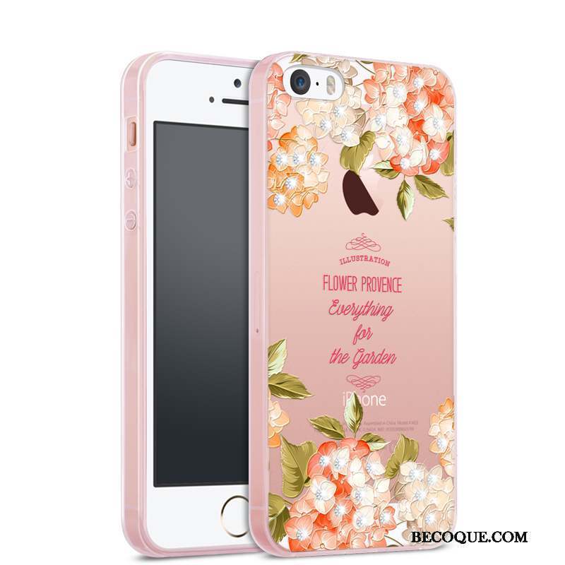 iPhone 5/5s Coque Tendance Incassable Tout Compris Transparent Strass Rose