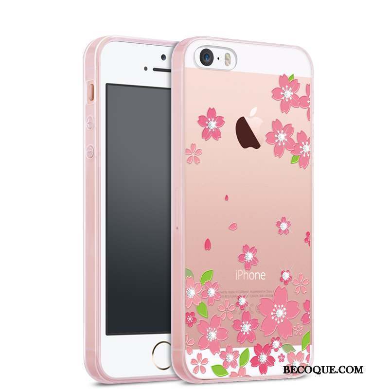 iPhone 5/5s Coque Tendance Incassable Tout Compris Transparent Strass Rose