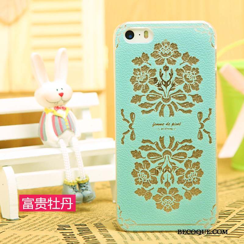 iPhone 5/5s Peinture Coque De Téléphone Transparent Cuir Bleu Modèle Fleurie