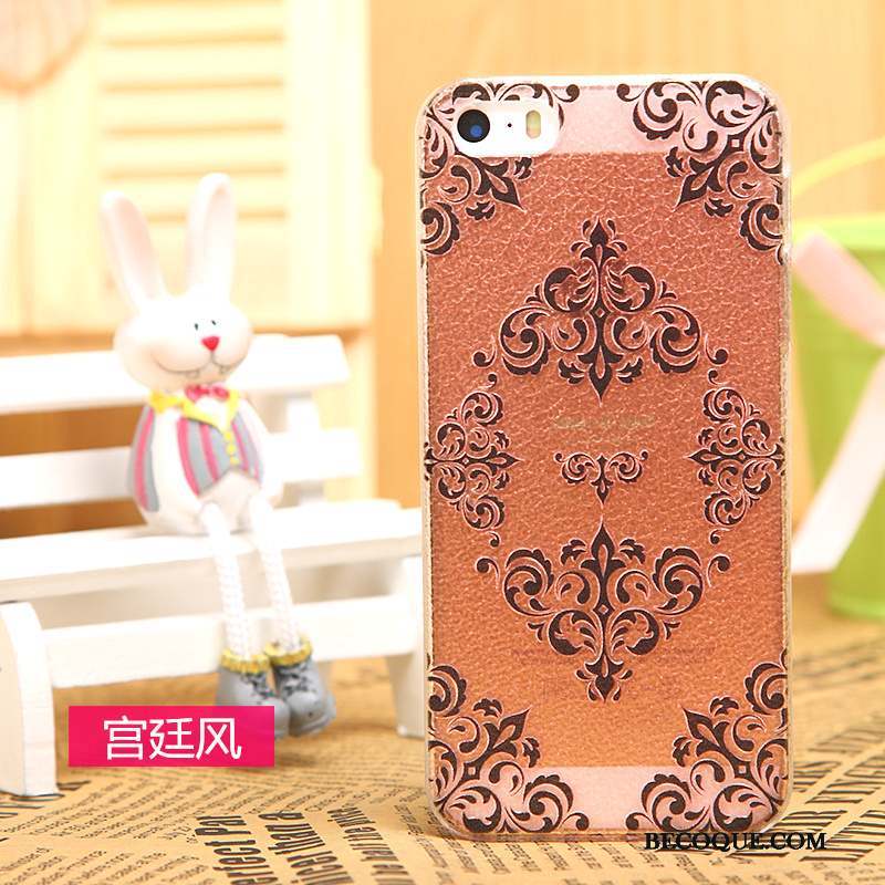 iPhone 5/5s Peinture Coque De Téléphone Transparent Cuir Bleu Modèle Fleurie