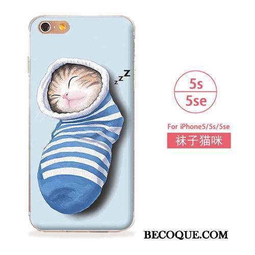 iPhone 5/5s Étui Art Chat Coque De Téléphone Bleu Fluide Doux