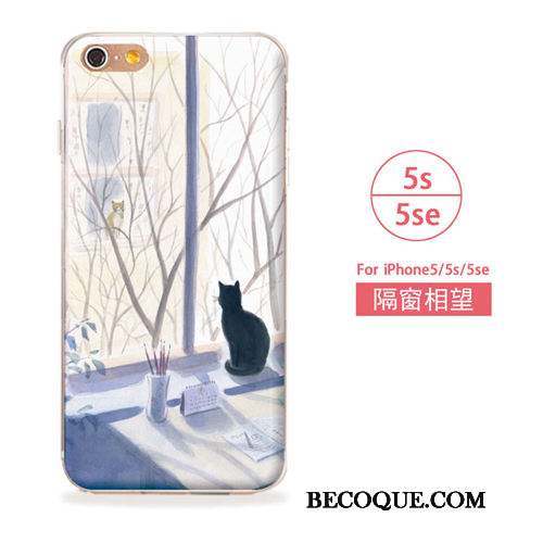 iPhone 5/5s Étui Art Chat Coque De Téléphone Bleu Fluide Doux