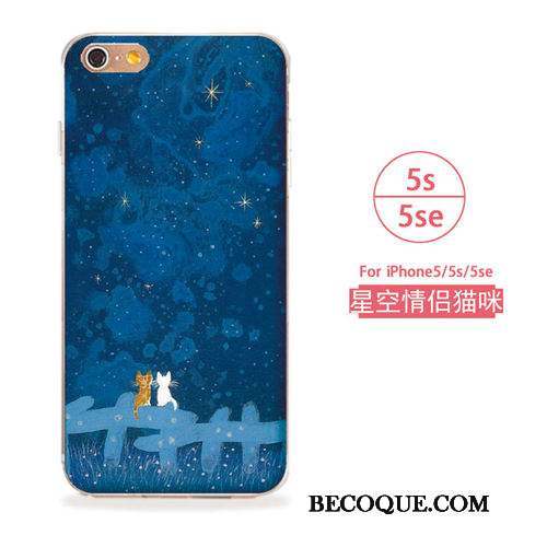 iPhone 5/5s Étui Art Chat Coque De Téléphone Bleu Fluide Doux