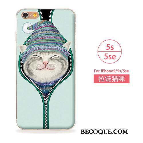 iPhone 5/5s Étui Art Chat Coque De Téléphone Bleu Fluide Doux