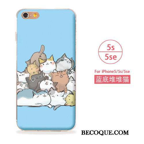 iPhone 5/5s Étui Art Chat Coque De Téléphone Bleu Fluide Doux