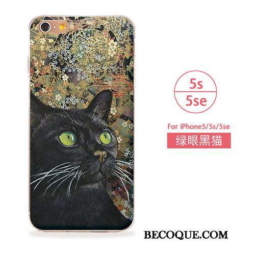 iPhone 5/5s Étui Art Chat Coque De Téléphone Bleu Fluide Doux