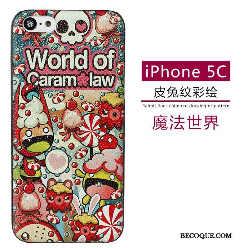 iPhone 5c Coque Cuir Délavé En Daim Vert Étui Modèle Fleurie Dessin Animé