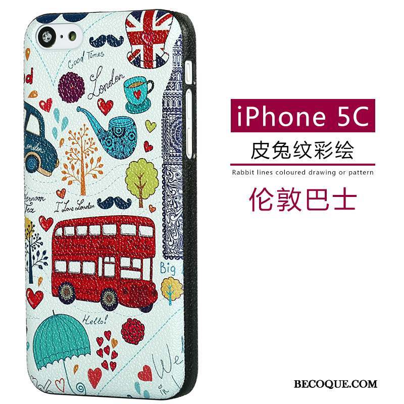 iPhone 5c Coque Cuir Délavé En Daim Vert Étui Modèle Fleurie Dessin Animé