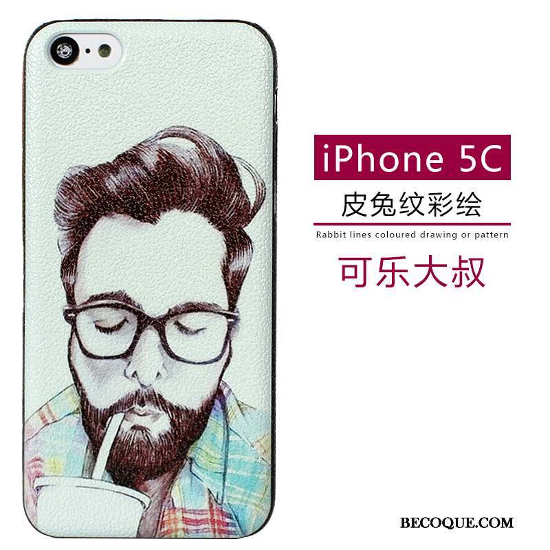 iPhone 5c Coque Cuir Délavé En Daim Vert Étui Modèle Fleurie Dessin Animé